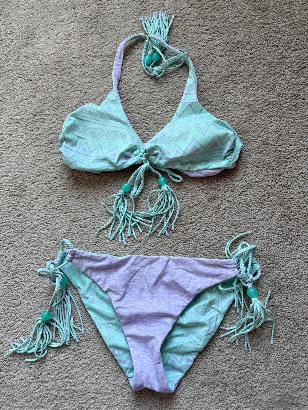Victoria's Secret Reversible Blue/Lilac Halter Bikini with Blue Tassels - Picture 4 of 10